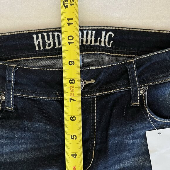 Hydraulic Women's Lola Distressed Micro Boot Stretch Navy Denim Jeans 11/12 NWT - Picture 14 of 16